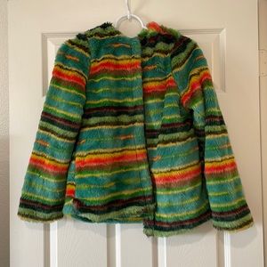 L&B Lucky & Blessed Womens Fluffy Fuzzy Striped Colorful Jacket Size S